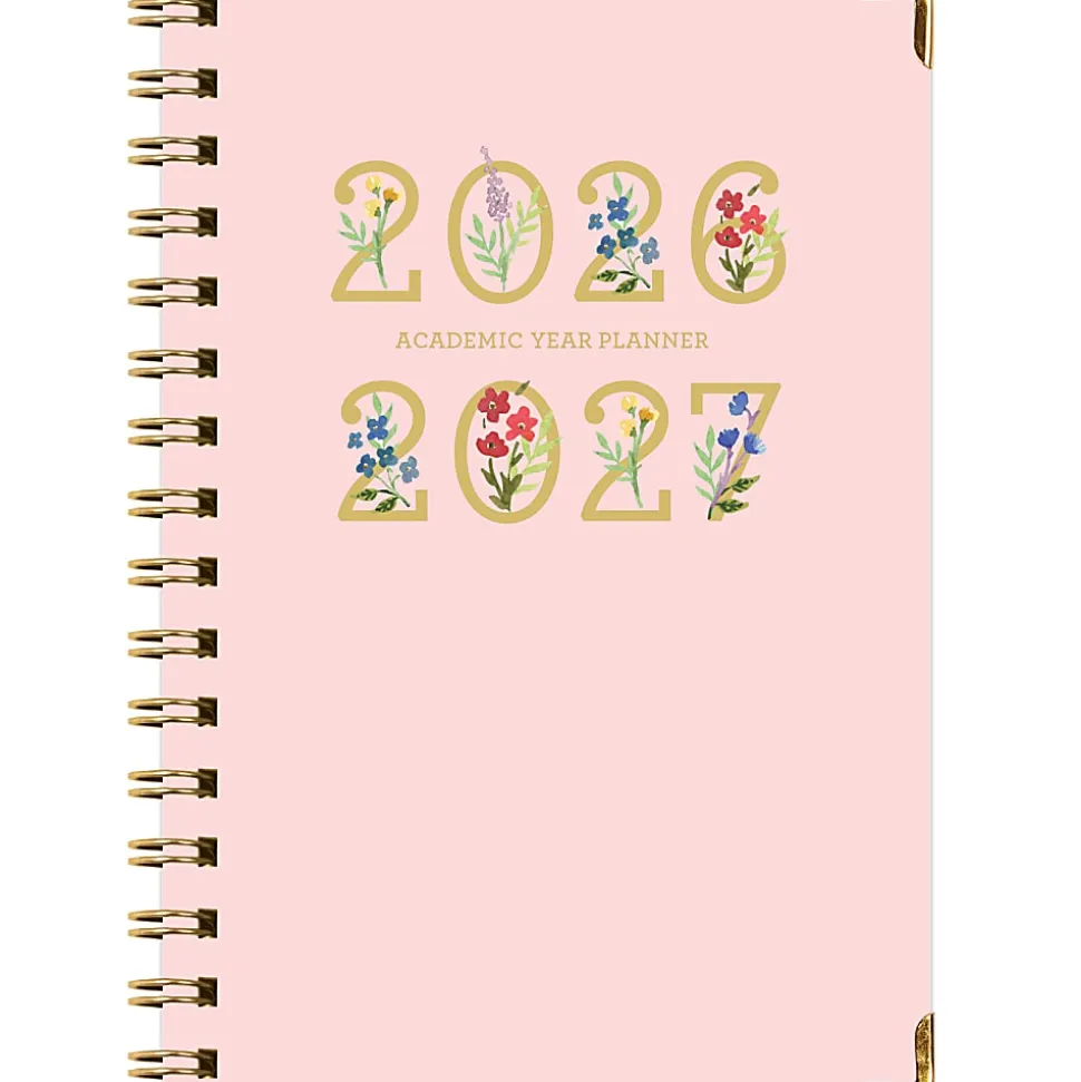 2026-2027 Excello Brands 15-Month Weekly/Monthly Academic Year Large Print Planner, 5” x 8", Pink Gold Numbers, May To June, Total Qty 1