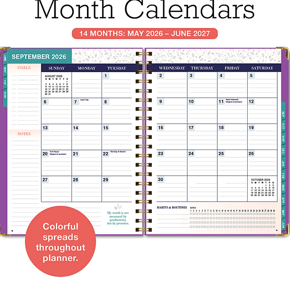 2026-2027 Excello Brands 14-Month Weekly/Monthly Academic Year Family Planner, 8-1/2" x 11", Rainbow Floral, May To June, Total Qty 1