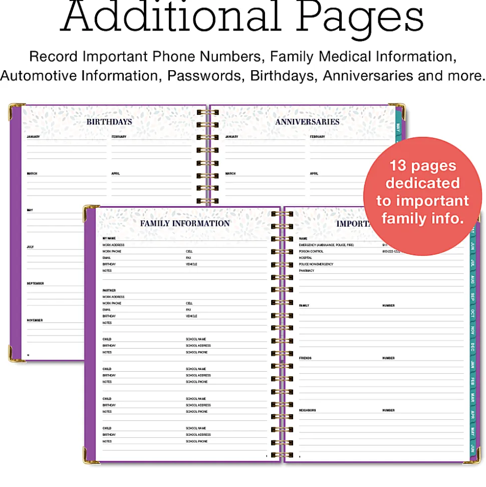 2026-2027 Excello Brands 14-Month Weekly/Monthly Academic Year Family Planner, 8-1/2" x 11", Rainbow Floral, May To June, Total Qty 1