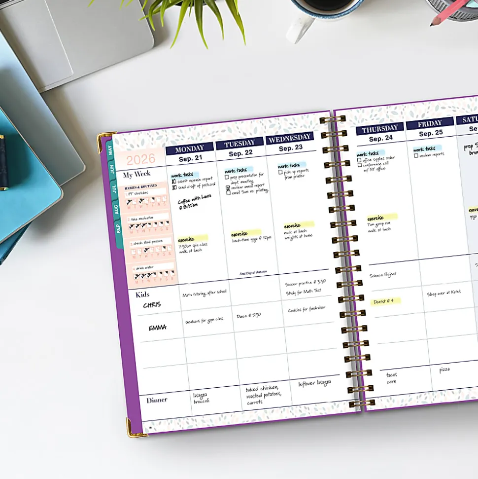 2026-2027 Excello Brands 14-Month Weekly/Monthly Academic Year Family Planner, 8-1/2" x 11", Rainbow Floral, May To June, Total Qty 1