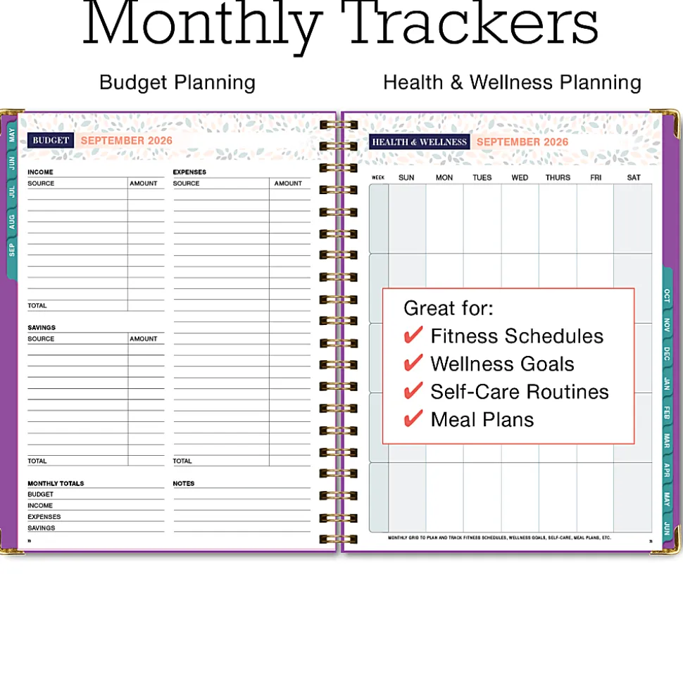 2026-2027 Excello Brands 14-Month Weekly/Monthly Academic Year Family Planner, 8-1/2" x 11", Rainbow Floral, May To June, Total Qty 1