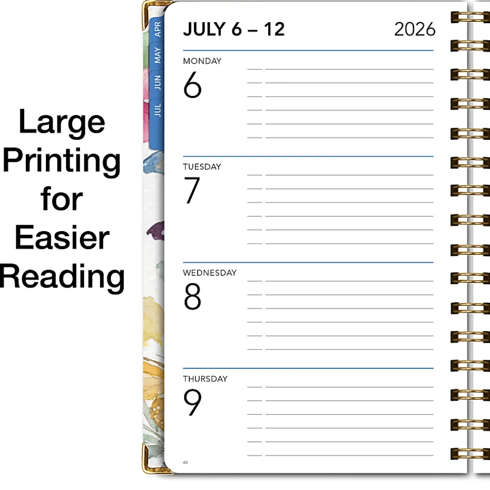 2026-2027 Excello Brands 15-Month Weekly/Monthly Academic Year Large Print Planner, 5” x 8", Watercolor Butterflies, May To June, Total Qty 1