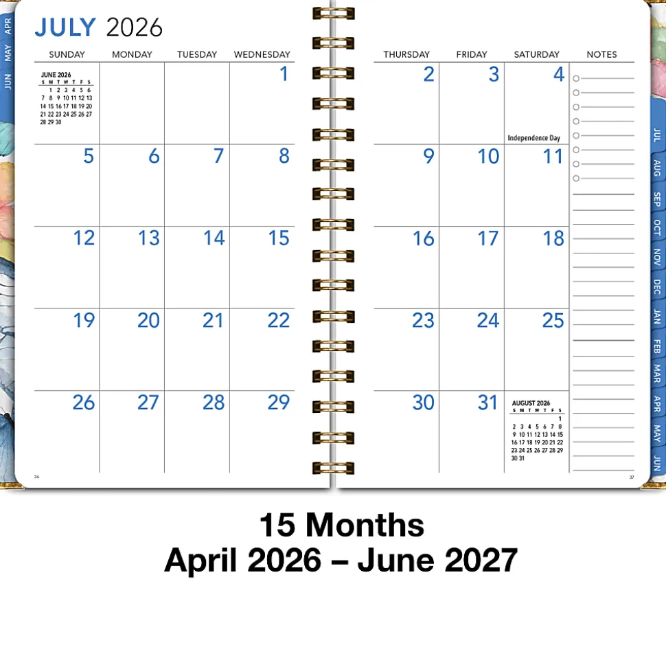 2026-2027 Excello Brands 15-Month Weekly/Monthly Academic Year Large Print Planner, 5” x 8", Watercolor Butterflies, May To June, Total Qty 1