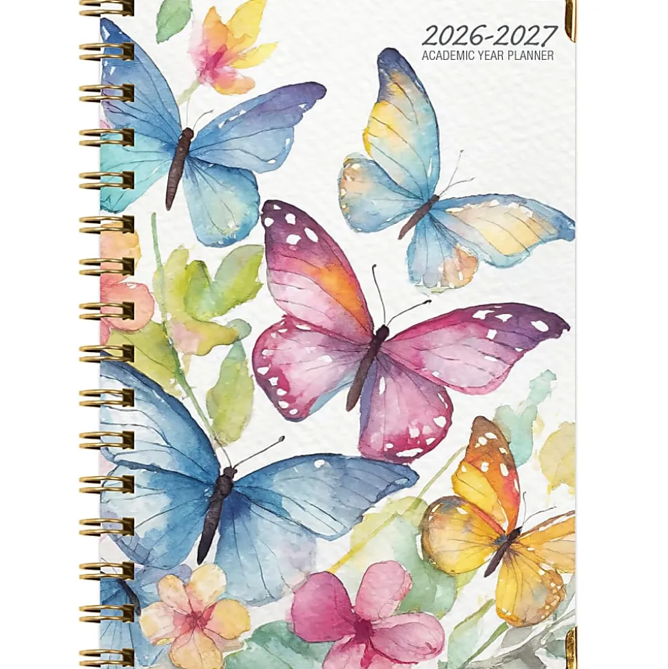 2026-2027 Excello Brands 15-Month Weekly/Monthly Academic Year Large Print Planner, 5” x 8", Watercolor Butterflies, May To June, Total Qty 1