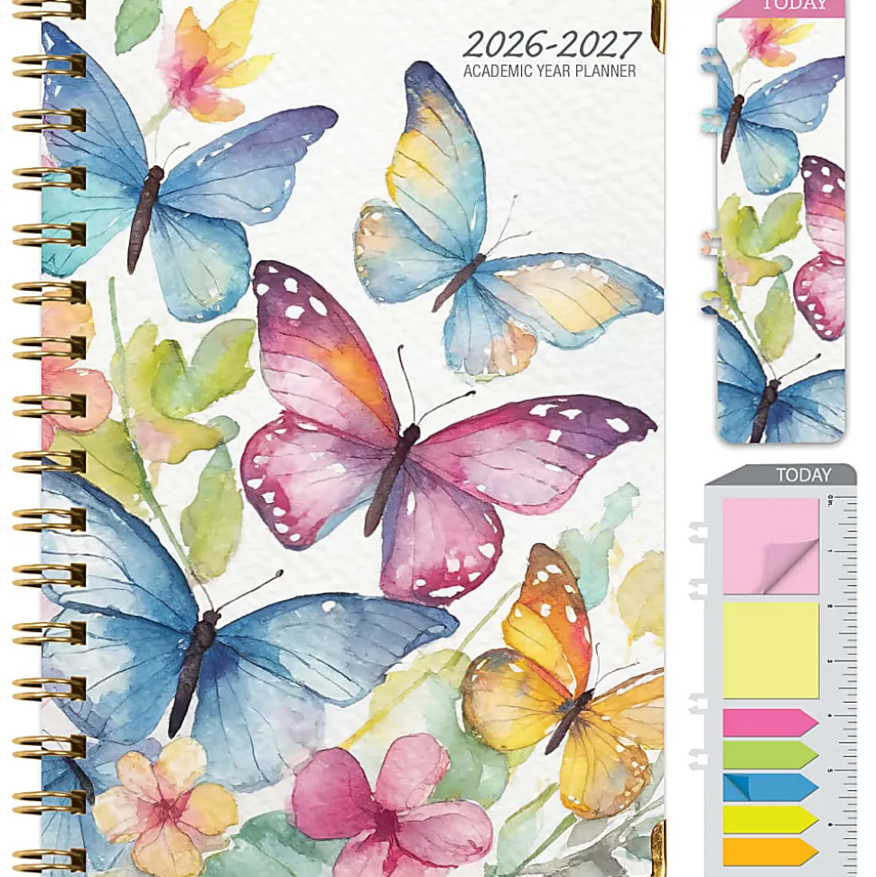 2026-2027 Excello Brands 15-Month Weekly/Monthly Academic Year Large Print Planner, 5” x 8", Watercolor Butterflies, May To June, Total Qty 1