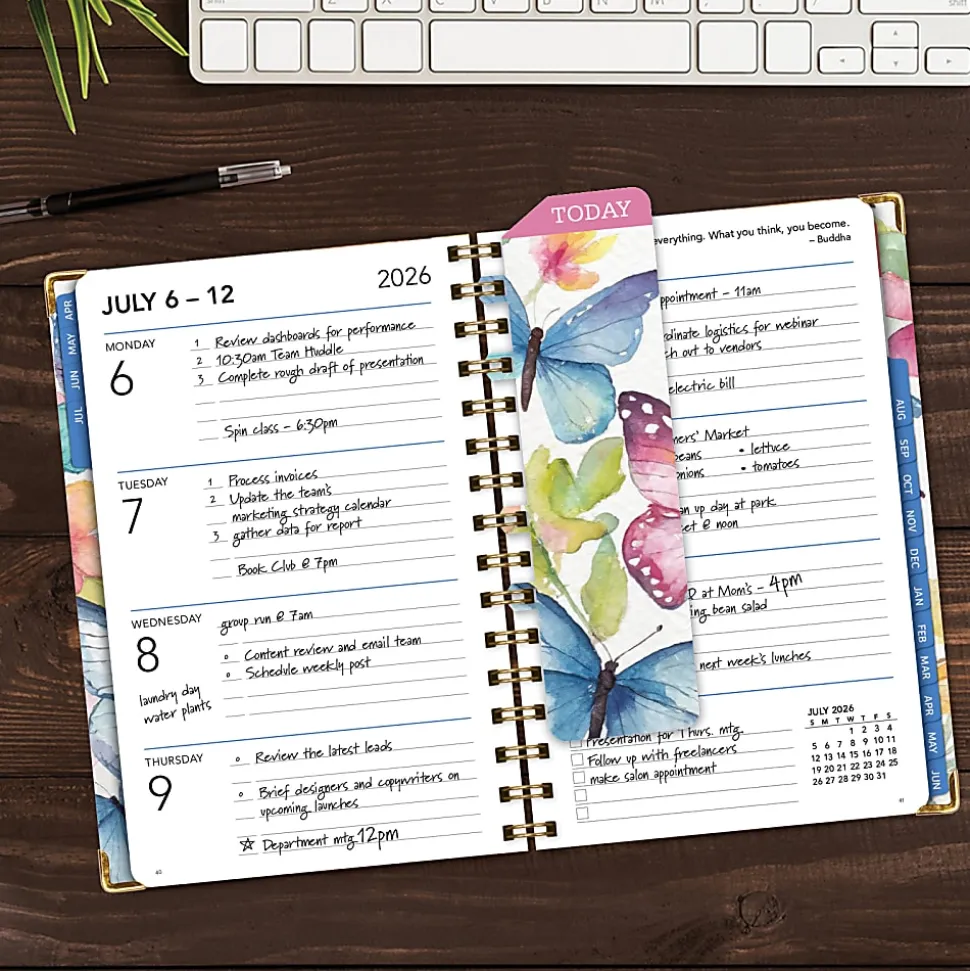 2026-2027 Excello Brands 15-Month Weekly/Monthly Academic Year Large Print Planner, 5” x 8", Watercolor Butterflies, May To June, Total Qty 1