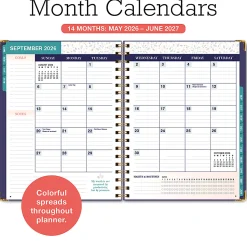 2026-2027 Excello Brands 14-Month Weekly/Monthly Academic Year Family Planner, 8-1/2" x 11", Navy Floral, May To June, Total Qty 1