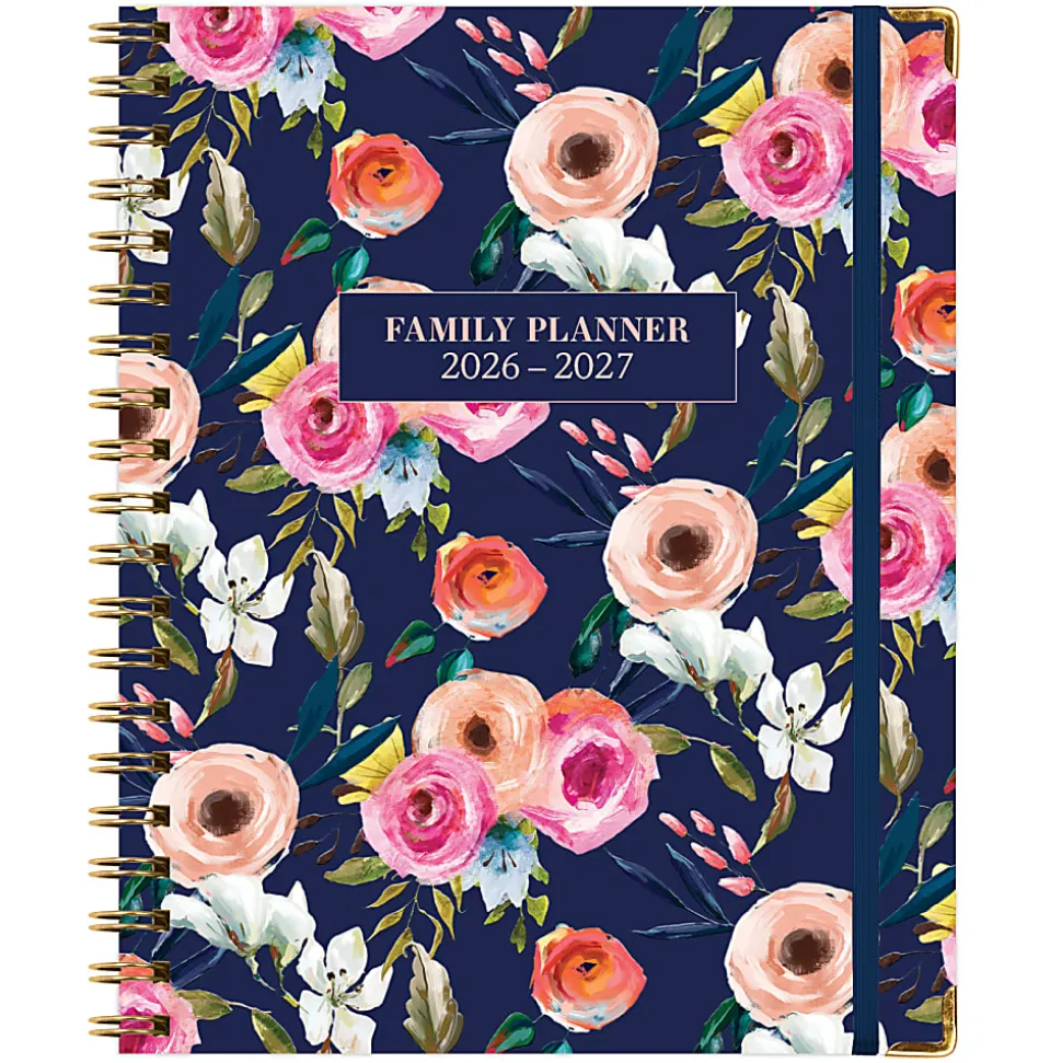 2026-2027 Excello Brands 14-Month Weekly/Monthly Academic Year Family Planner, 8-1/2" x 11", Navy Floral, May To June, Total Qty 1