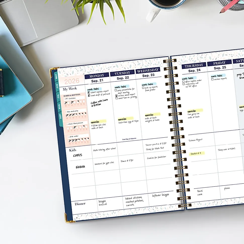 2026-2027 Excello Brands 14-Month Weekly/Monthly Academic Year Family Planner, 8-1/2" x 11", Navy Gold Numbers, May To June, Total Qty 1