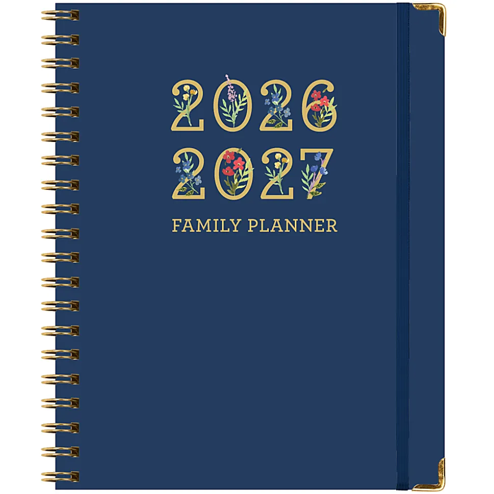 2026-2027 Excello Brands 14-Month Weekly/Monthly Academic Year Family Planner, 8-1/2" x 11", Navy Gold Numbers, May To June, Total Qty 1
