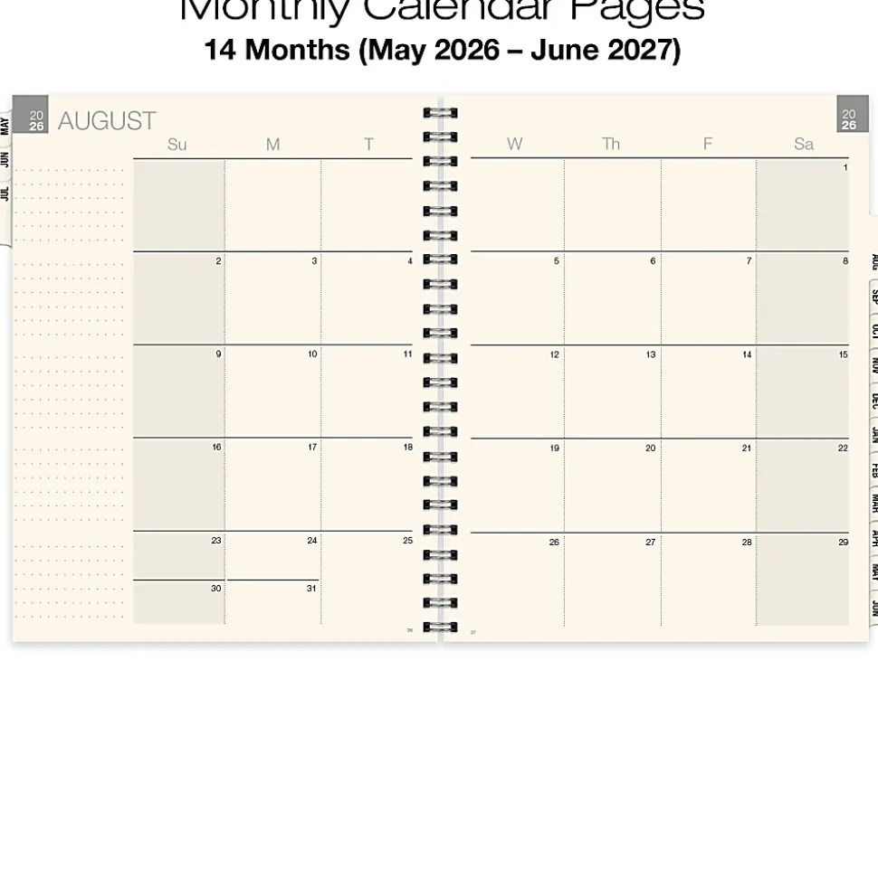 2026-2027 Excello Brands 14-Month Weekly/Monthly Academic Year Essential Planner, 8-1/2” x 11", Clear Frosted, May To June, Total Qty 1