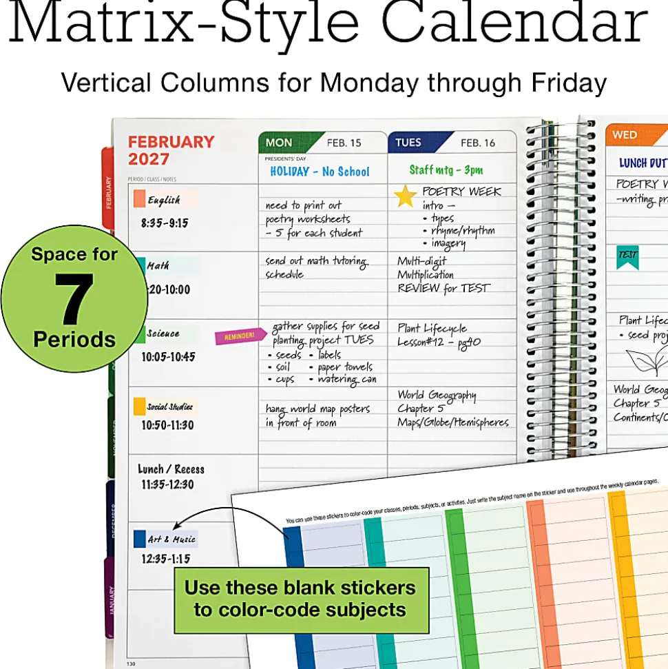 2026-2027 Excello Brands Weekly/Monthly Academic Year Deluxe Teacher Planner, 8-1/2" x 11", Pastel Peacock, August To July, Total Qty 1