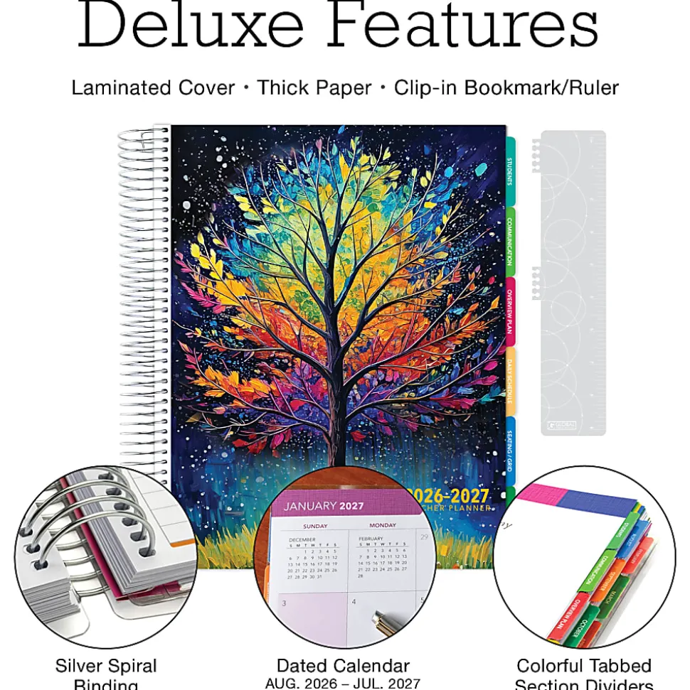 2026-2027 Excello Brands Weekly/Monthly Academic Year Deluxe Teacher Planner, 8-1/2" x 11", Black Tree Seasons, August To July, Total Qty 1