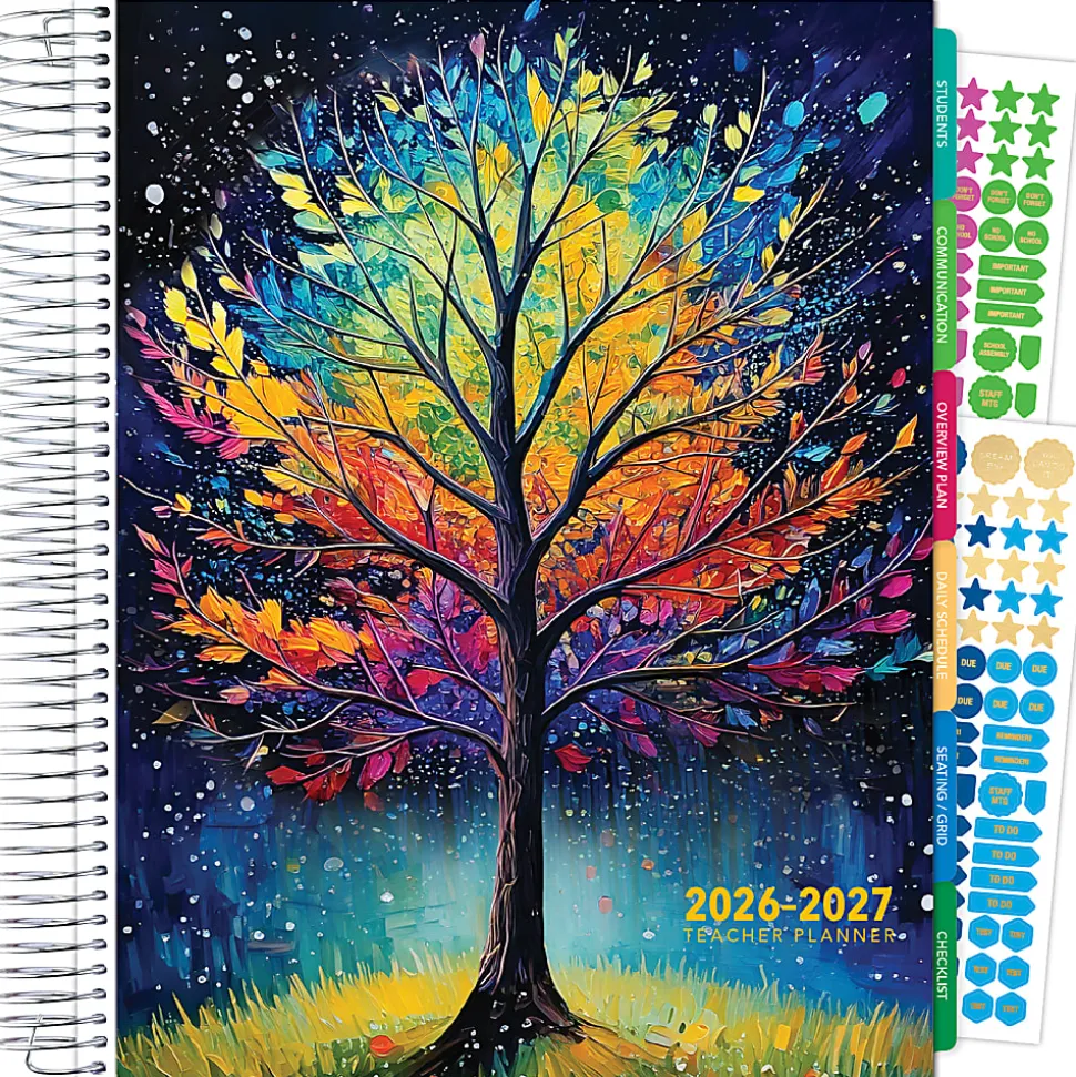 2026-2027 Excello Brands Weekly/Monthly Academic Year Deluxe Teacher Planner, 8-1/2" x 11", Black Tree Seasons, August To July, Total Qty 1