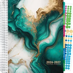 2026-2027 Excello Brands Weekly/Monthly Academic Year Deluxe Teacher Planner, 8-1/2" x 11", Teal Gold Marble, August To July, Total Qty 1