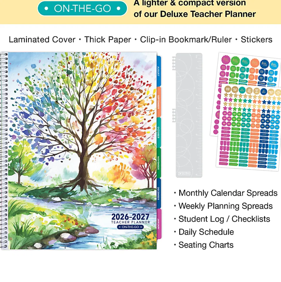 2026-2027 Excello Brands Weekly/Monthly Academic Year Teacher Planner, 8-1/2" x 11", Tree Seasons, August To July, Total Qty 1