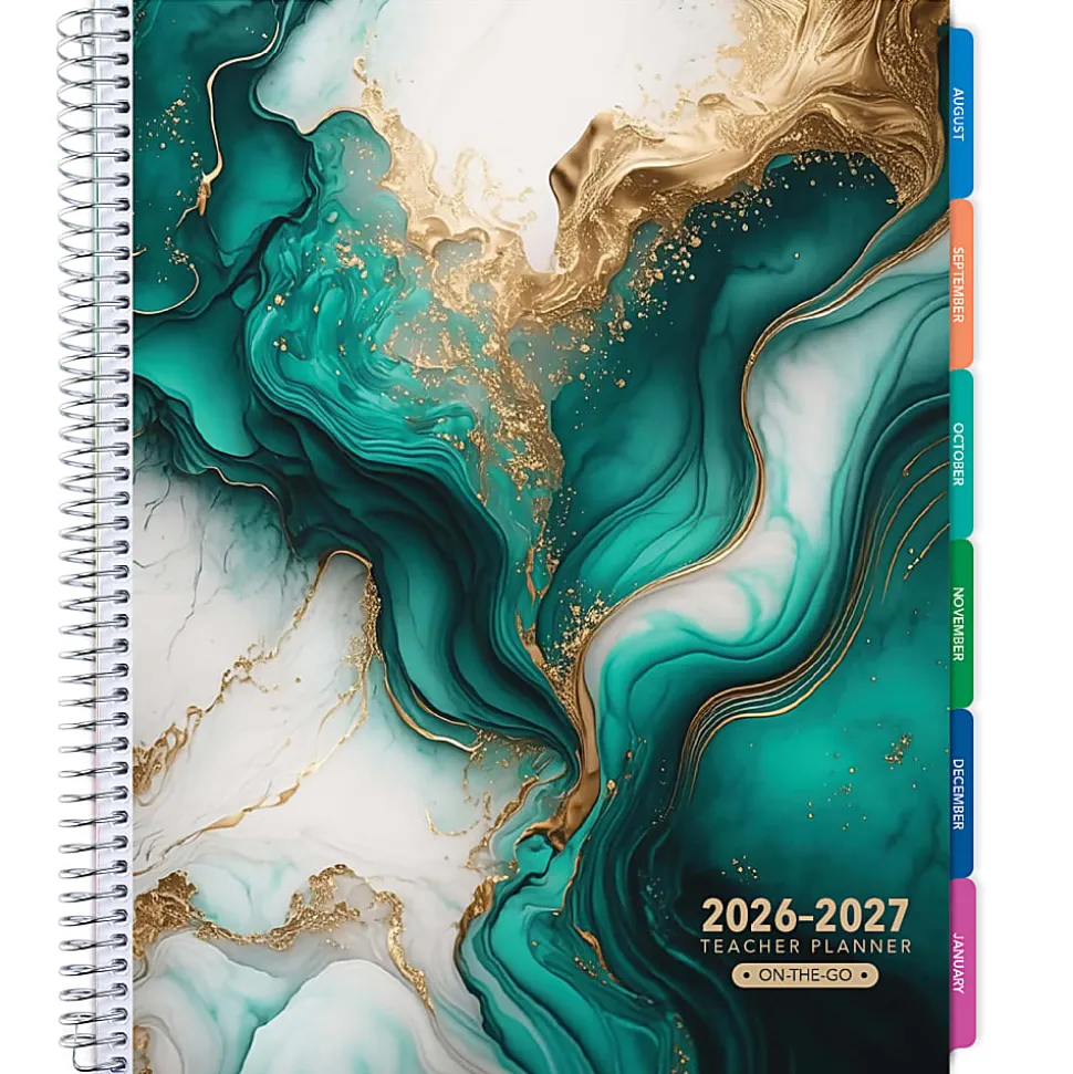 2026-2027 Excello Brands Weekly/Monthly Academic Year Teacher Planner, 8-1/2" x 11", Teal Gold Marble, August To July, Total Qty 1