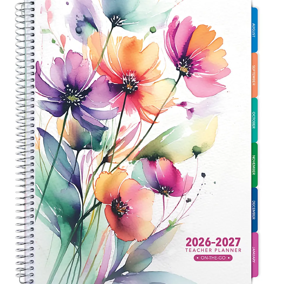 2026-2027 Excello Brands Weekly/Monthly Academic Year Teacher Planner, 8-1/2" x 11", Rainbow Floral, August To July, Total Qty 1