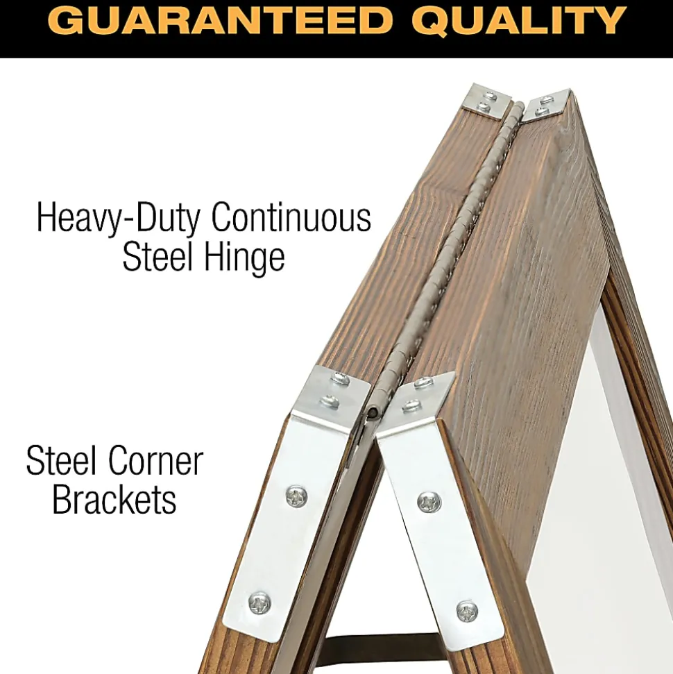 Excello Double-Sided Indestructible A-Frame Magnetic Dry-Erase Whiteboard, Steel, 40” x 23”, White, Brown Wood Frame