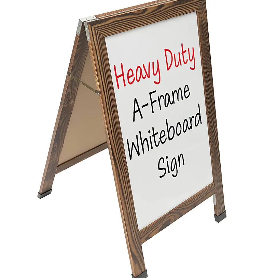 Excello Double-Sided Indestructible A-Frame Magnetic Dry-Erase Whiteboard, Steel, 40” x 23”, White, Brown Wood Frame