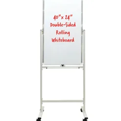 Excello Double-Sided Mobile Magnetic Dry-Erase Whiteboard On Wheels, Steel, 40” x 24”, White, Aluminum Frame