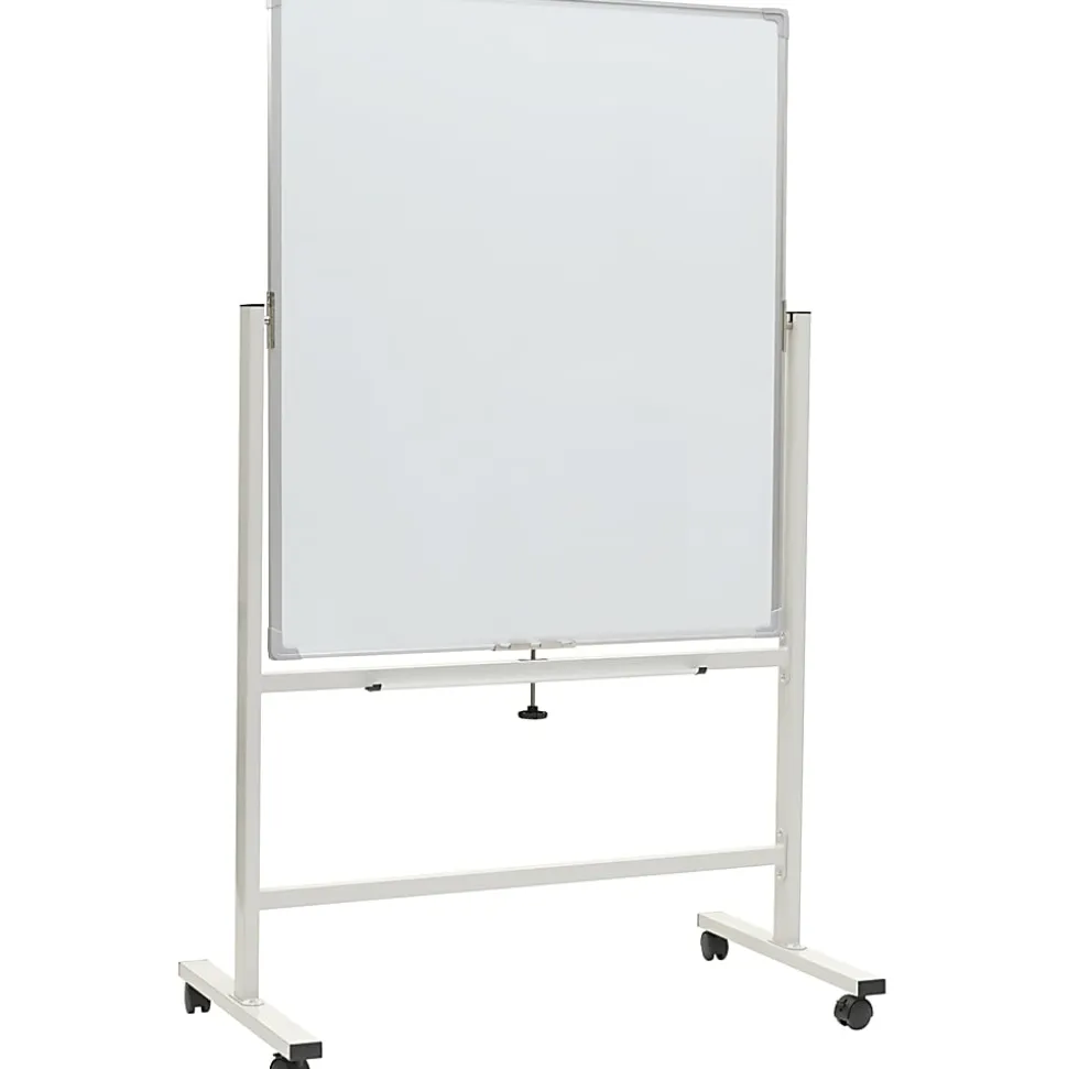 Excello Double-Sided Mobile Magnetic Dry-Erase Whiteboard On Wheels, Steel, 36"x 42", White, Aluminum Frame