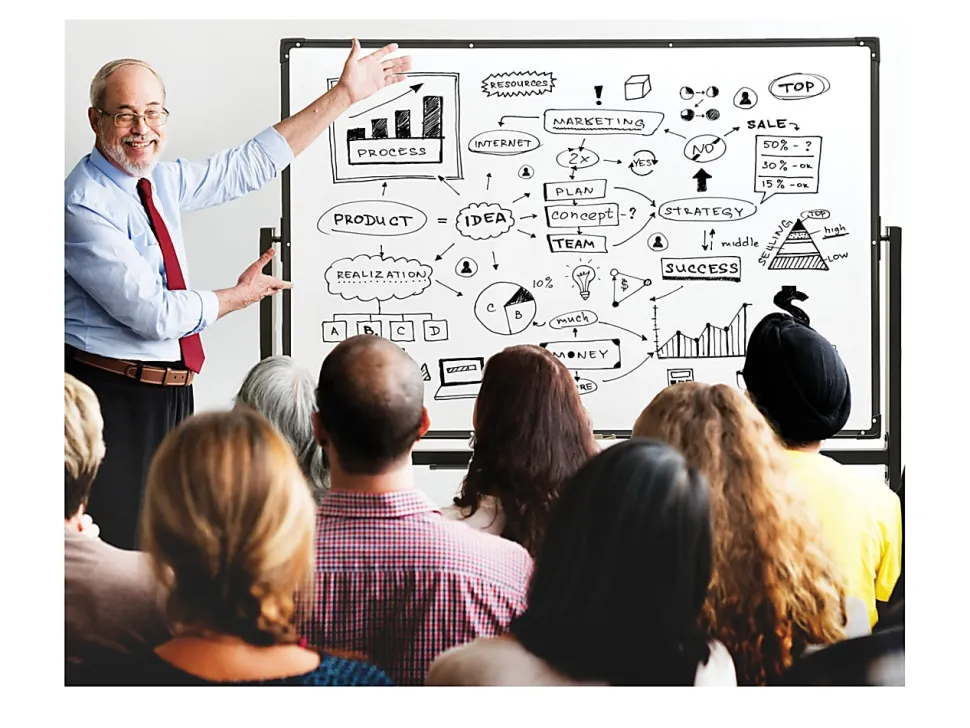 Excello Double-Sided Mobile Magnetic Dry-Erase Whiteboard On Wheels, Steel, 48” x 32”, White, Black Aluminum Frame