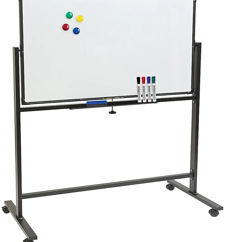 Excello Double-Sided Mobile Magnetic Dry-Erase Whiteboard On Wheels, Steel, 48” x 32”, White, Black Aluminum Frame