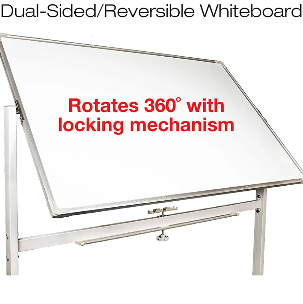 Excello Global Products Double-Sided Magnetic Dry-Erase Mobile Whiteboard, 32" x 48", Silver Aluminum Frame