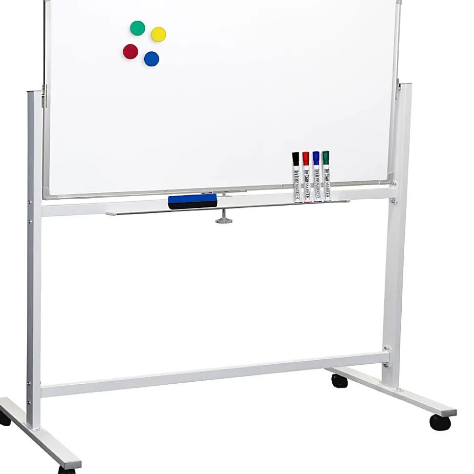Excello Global Products Double-Sided Magnetic Dry-Erase Mobile Whiteboard, 32" x 48", Silver Aluminum Frame