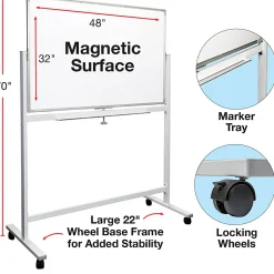Excello Global Products Double-Sided Magnetic Dry-Erase Mobile Whiteboard, 32