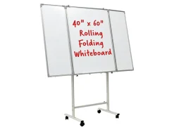 Excello Global Products Magnetic Dry-Erase Mobile Folding Whiteboard, 40" x 60", Silver Aluminum Frame