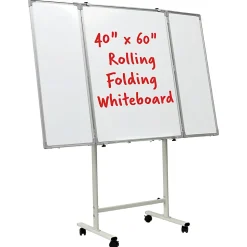 Excello Global Products Magnetic Dry-Erase Mobile Folding Whiteboard, 40