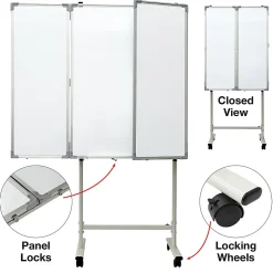 Excello Global Products Magnetic Dry-Erase Mobile Folding Whiteboard, 40