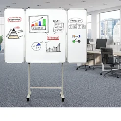 Excello Global Products Magnetic Dry-Erase Mobile Folding Whiteboard, 40