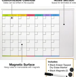 Excello Global Products Magnetic Dry-Erase Monthly Calendar Whiteboard, Porcelain, 20