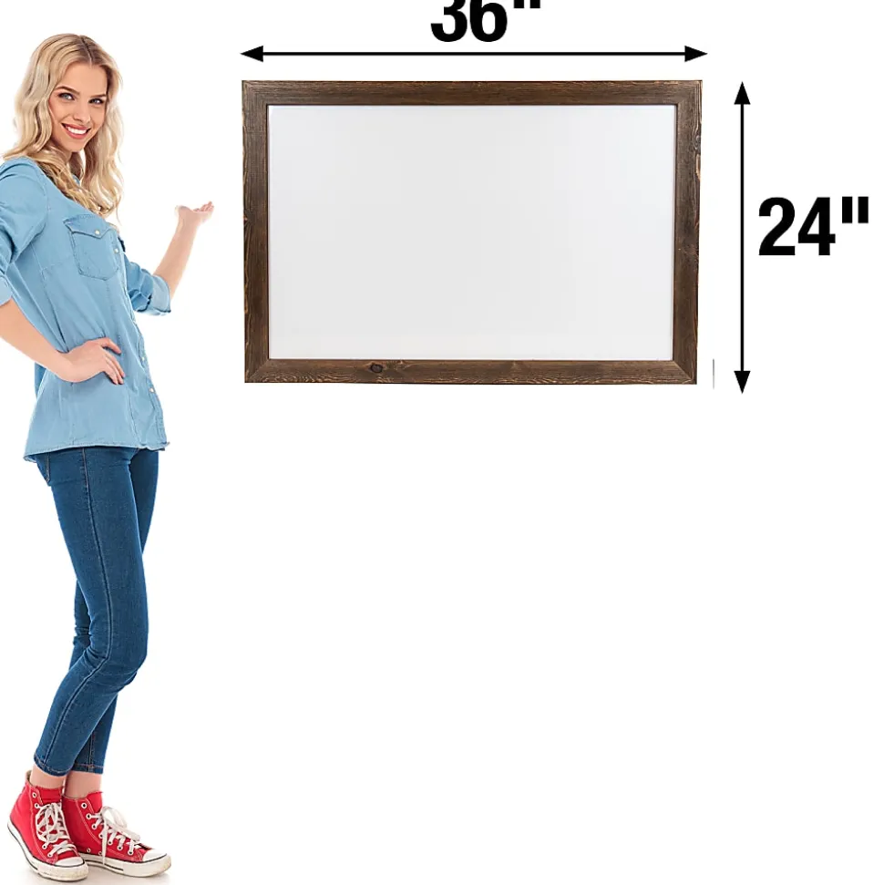 Excello Global Products Magnetic Dry-Erase Whiteboard, Steel, 24" x 36", Brown Wood Frame