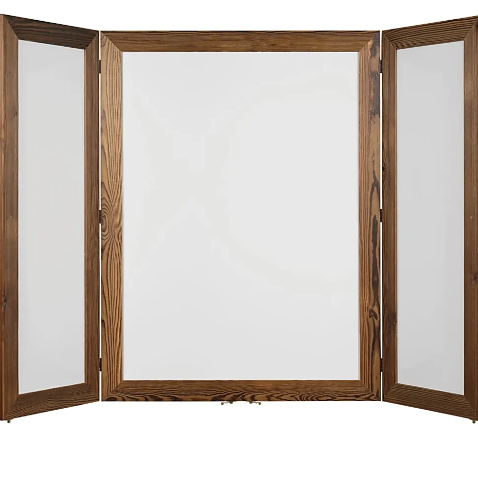 Excello Wall-Mounted Double-Sided Folding Magnetic Dry-Erase Whiteboard, Steel, 40” x 60”, White, Brown Wood Frame