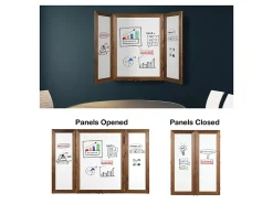 Excello Wall-Mounted Double-Sided Folding Magnetic Dry-Erase Whiteboard, Steel, 40” x 60”, White, Brown Wood Frame