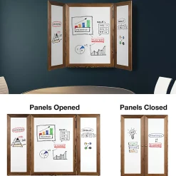 Excello Wall-Mounted Double-Sided Folding Magnetic Dry-Erase Whiteboard, Steel, 40” x 60”, White, Brown Wood Frame
