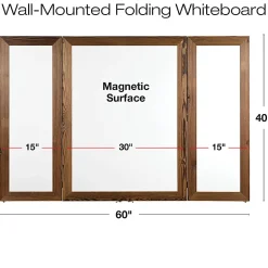 Excello Wall-Mounted Double-Sided Folding Magnetic Dry-Erase Whiteboard, Steel, 40” x 60”, White, Brown Wood Frame