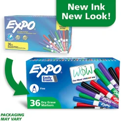 EXPO Dry Erase Markers, Low Odor Ink, Assorted Colors, Fine Tip, 36 Count