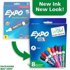 EXPO® Low-Odor Dry-Erase Markers, Chisel Point, Assorted Colors, Pack Of 8