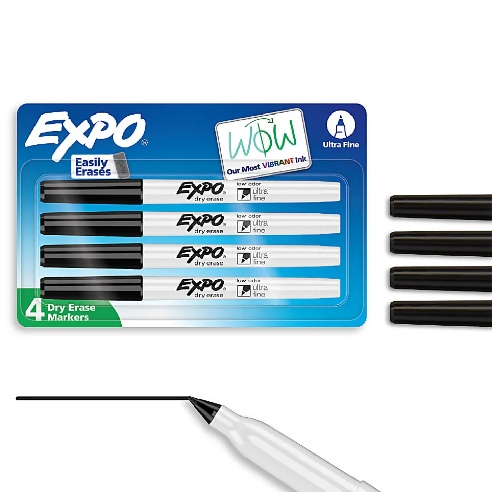 EXPO® Low-Odor Dry-Erase Markers, Ultra-Fine Point, Black, Pack Of 4
