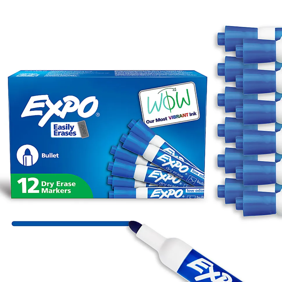 EXPO® Low-Odor Dry-Erase Markers, Bullet Point, Blue, Pack Of 12