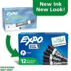 EXPO® Low-Odor Dry-Erase Markers, Chisel Tip, Black, Pack Of 12