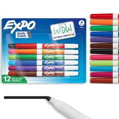 EXPO® Low-Odor Dry-Erase Markers, Fine Point, Assorted Colors, Pack Of 12
