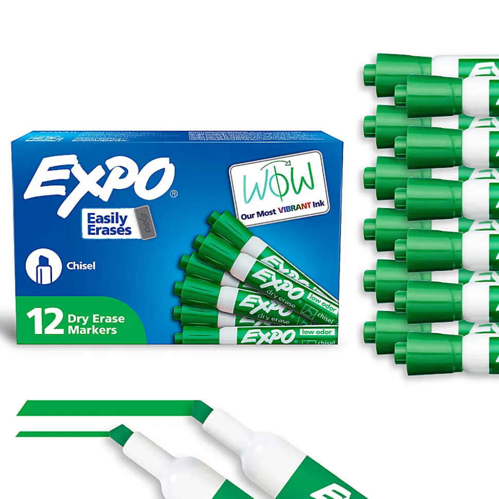 EXPO® Low-Odor Dry-Erase Marker, Chisel Point, Green, Pack of 12