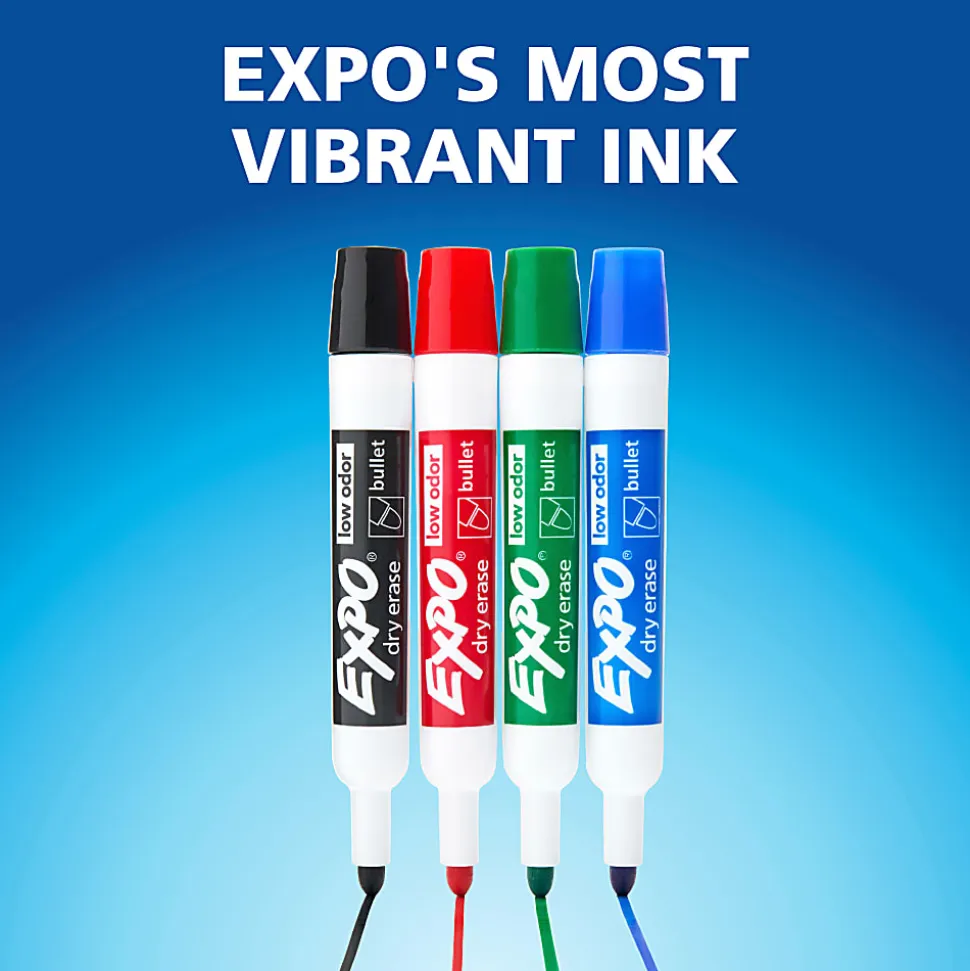 EXPO® Low-Odor Dry-Erase Markers, Bullet Tip, Black/White Barrel, Black Ink, Pack Of 4 Markers