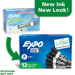 EXPO® Low-Odor Dry-Erase Markers, Bullet Point, Black, Pack Of 12